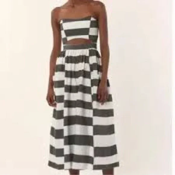 RARE Mara Hoffman Striped Gray and White Cutout Midi Dress NWT - Picture 2 of 15